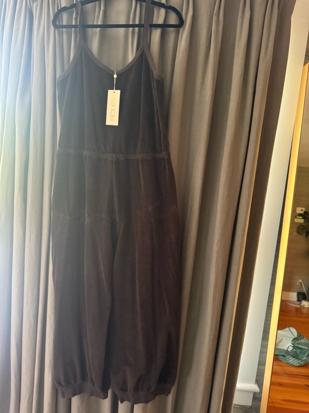 Suzie Kondi brand new with tags Brown Velvet Jumper Jumpsuit with Elastic Ankles